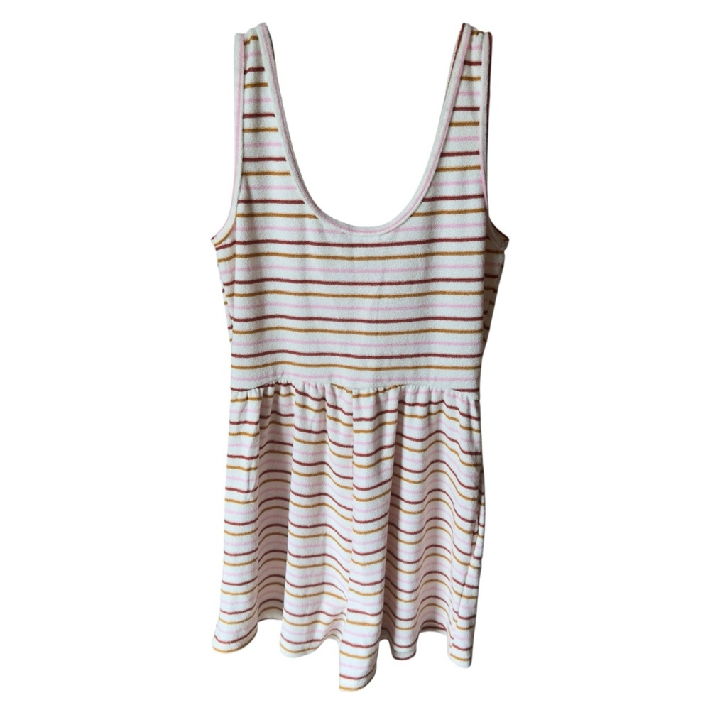BP‎ Striped Sleeveless Ribbed Knit Romper Cream Pink Mustard One Piece Y2K Small